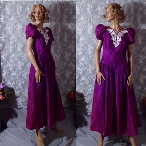 Vintage 80s Party Dress 1980s Purple Retro Princess Fairy Romantic Size Small
